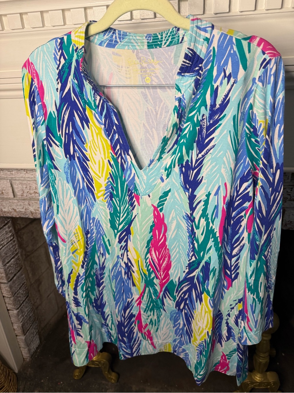 Lilly Pulitzer Teal & Turquoise Feather-Print Tunic